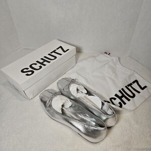 SCHUTZ Metallic Silver Flats